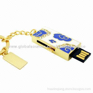 Diamond Push-pull USB Flash/512MB-32GB Capacity/Metal + Diamond Material/USB 2.0/5-year Warranty